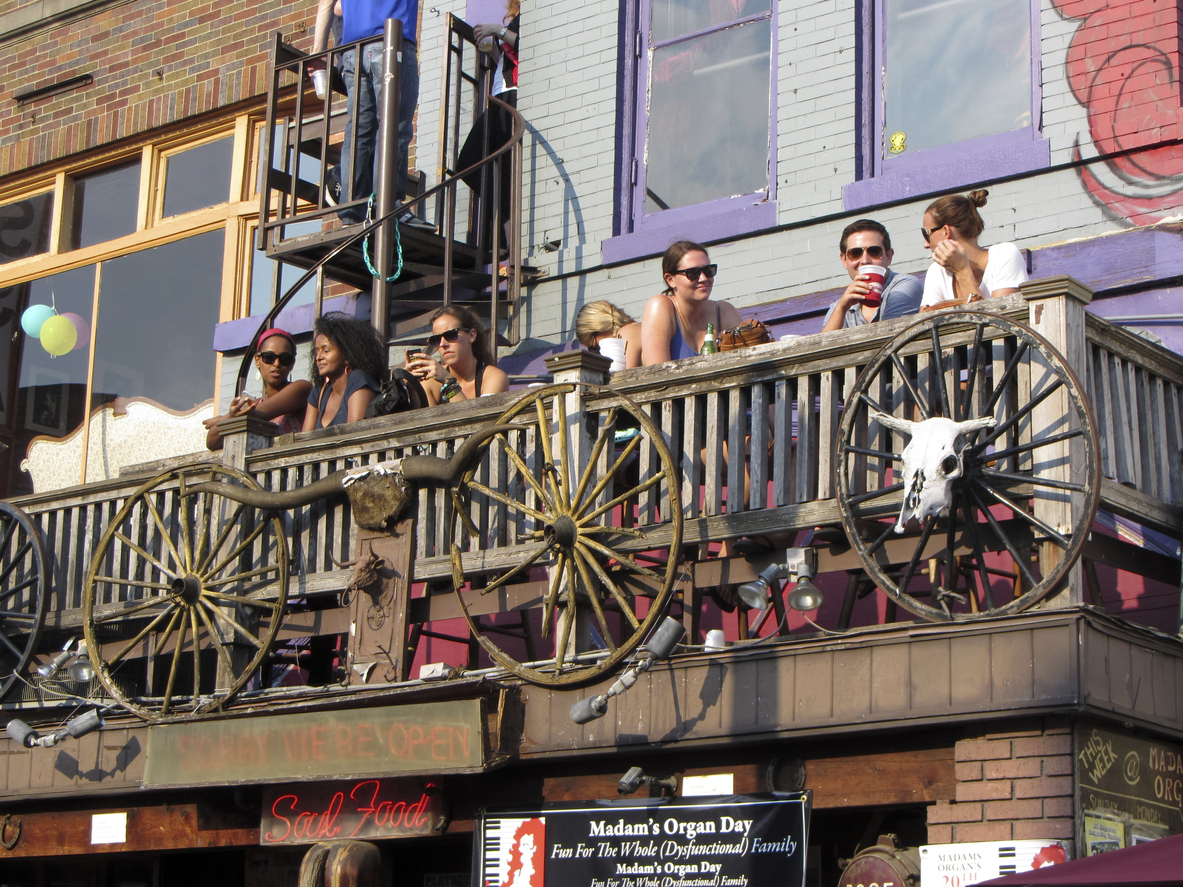 group of people on a Balcony Dining