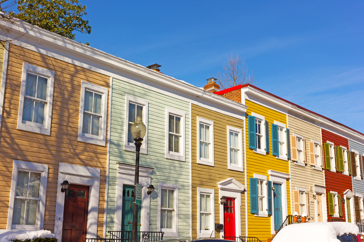 Residential houses of Georgetown neighborhood in winter, Washington DC, USA.