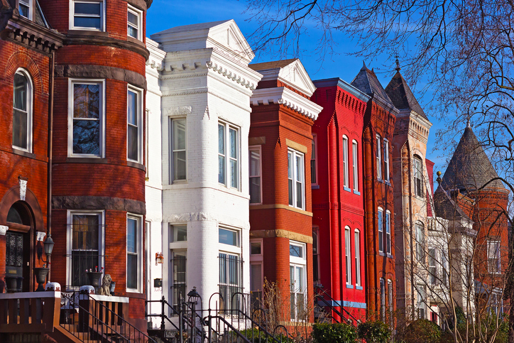 Row houses of Mount Vernon Square in Washington DC, USA