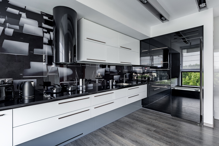 Kitchen with white cupboards