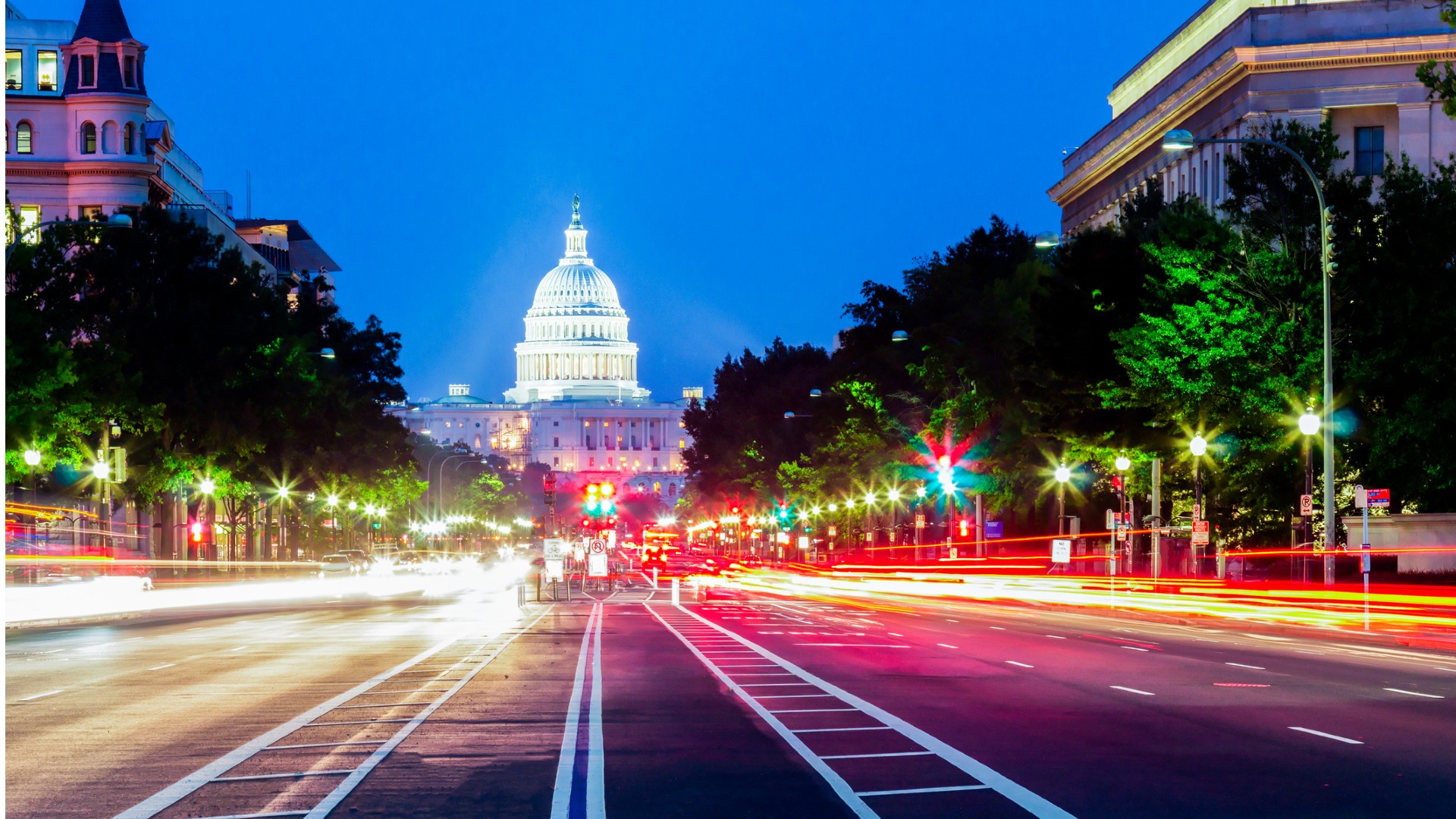 Washington DC street lights in long exposure